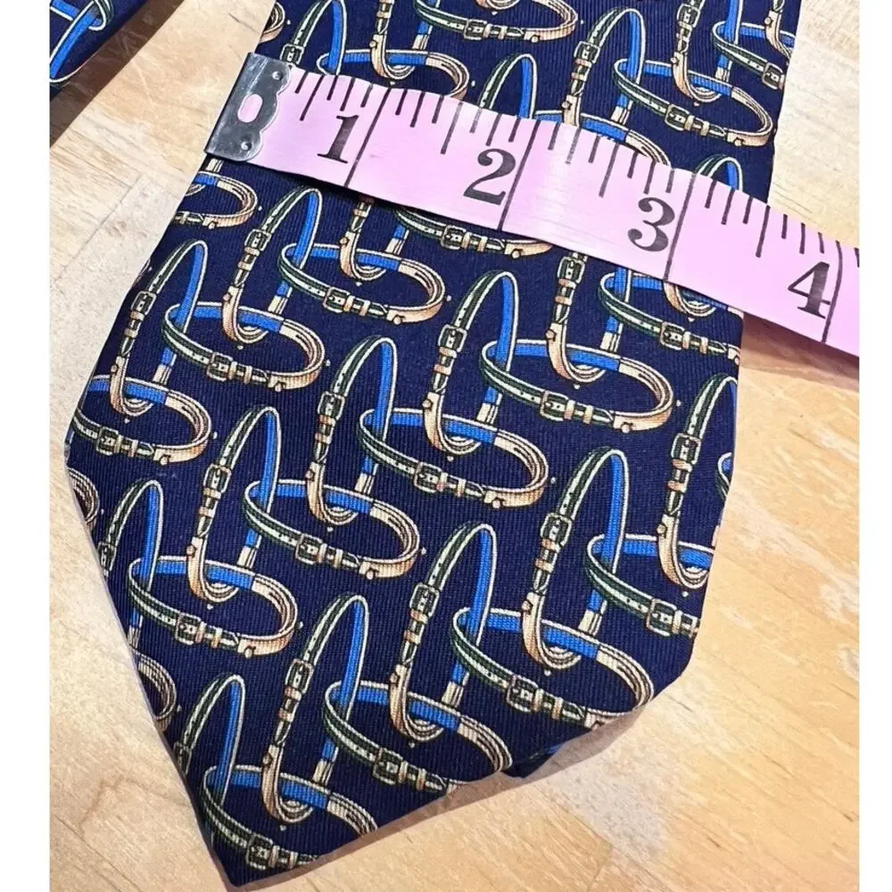 Brooks Brothers Makers Silk Neck Ties Lot 3 Blue Yellow Equestrian Horse Preppy